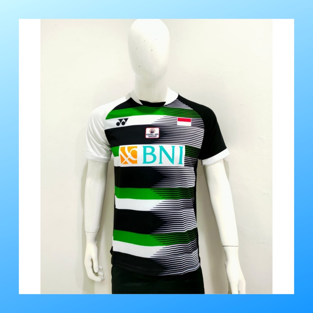 Kaos badminton pria jersey bulutangkis baju atasan jersy wanita dewasa t-shirt outfit seragam kostum olahraga casual suit pakaian jarsey oblong apparel sports jersi bulu tangkis Y167 hitam sponsor