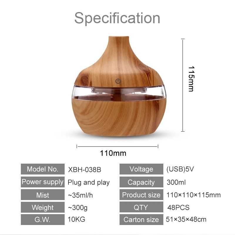 Air Humidifier Diffuser Pelembab Pembersih Udara 300ml USB 7 LED