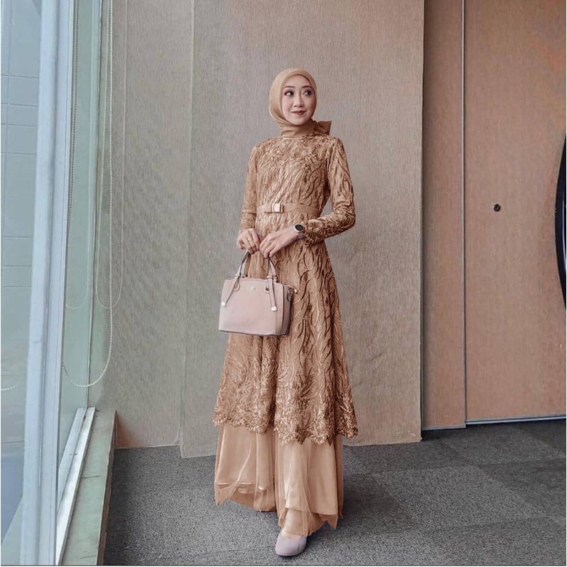 MAXI ALMIRA (M,L,XL,XXL) GAMIS MUSLIM MURAH GAMIS BRUKAT BEST SELLER TERLARIS GAMIS KONDANGAN GAMIS MURAH GAMIS MUSLIM-Mocca
