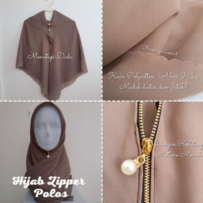 Hijab Zipper Segiempat Bella Square Instan Pollycotton / Krudung Resleting Polos Segi Empat Instant