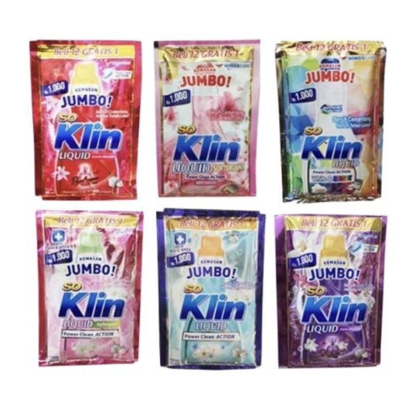 SoKlin Liquid 1 Pcs All Variant Liquide Detergent Cair Renceng Jumbo Sachet 1 Pcs | So Klin Liquid D