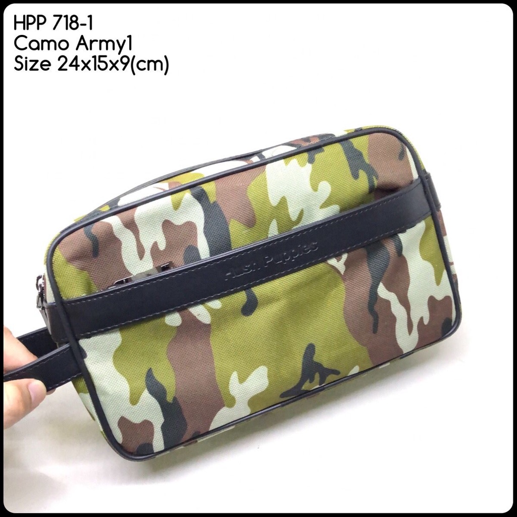 Handbag Clutch Pria Cowok Wanita Cewek Unisex HUSH PUPPIES 718-1 JET BLACK HITAM Kulit Kanvas Premiu