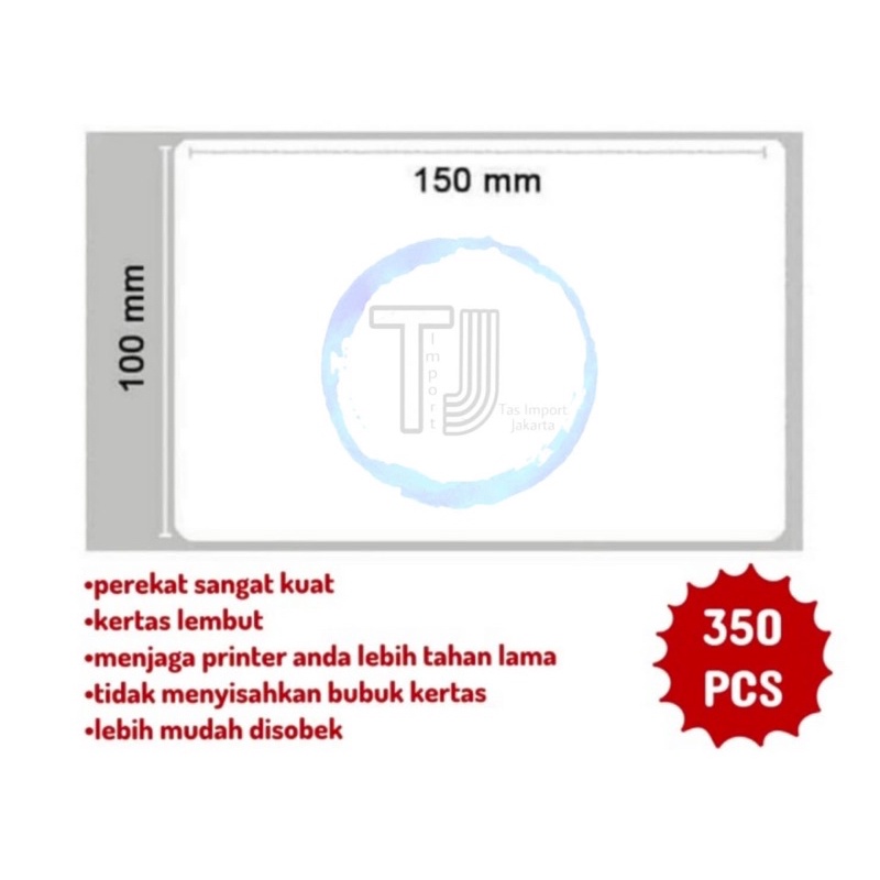 Kertas Sticker Thermal Label Barcode Printer, ukuran 100 x 150 mm, 350 pc/roll