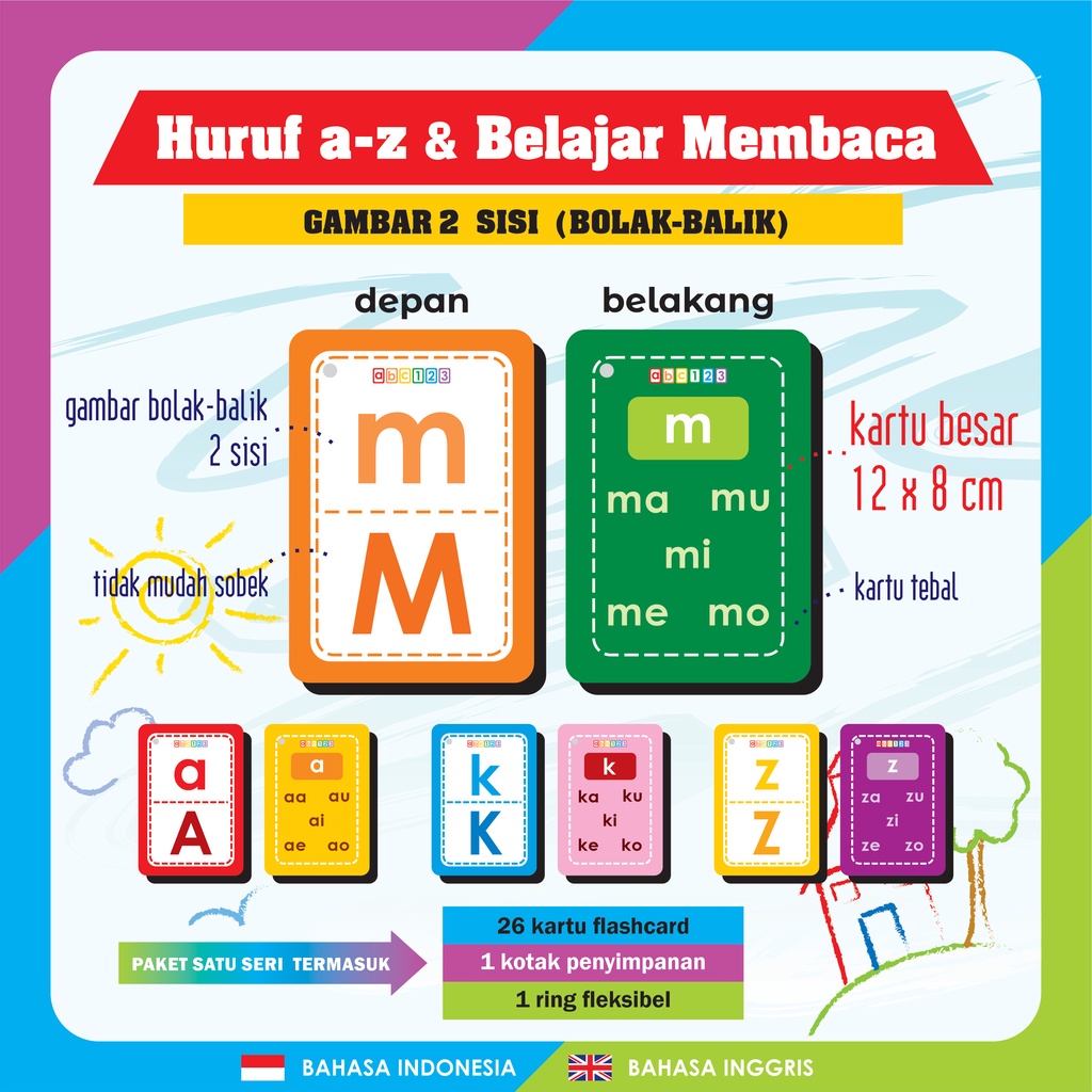 Flash Card Binatang Darat Air Udara / Alfabet Huruf / Angka . Hewan abc 123 Kartu Pintar Mainan Edukasi Flashcard Anak