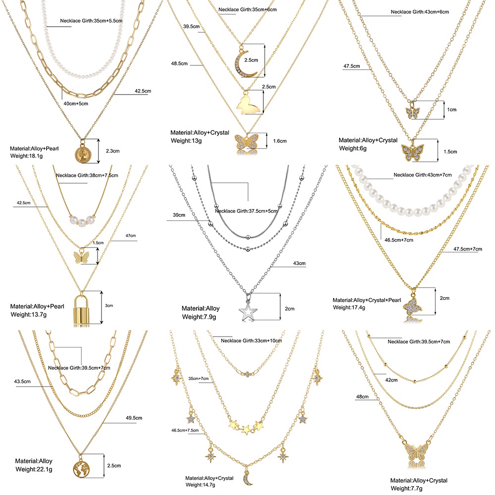 AY(CN) Kalung Choker Rantai Banyak Lapis Dengan Liontin Kupukupuhatikunci Warna Emassilver Retro Untuk Wanita ​Perhiasan Aksesoris Untuk Wanita