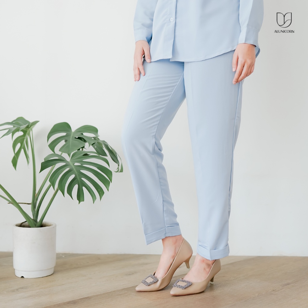 Alunicorn - Busui- Bia Series - Valen Set - Blouse Wanita - Pants Wanita-Pants Light Blue