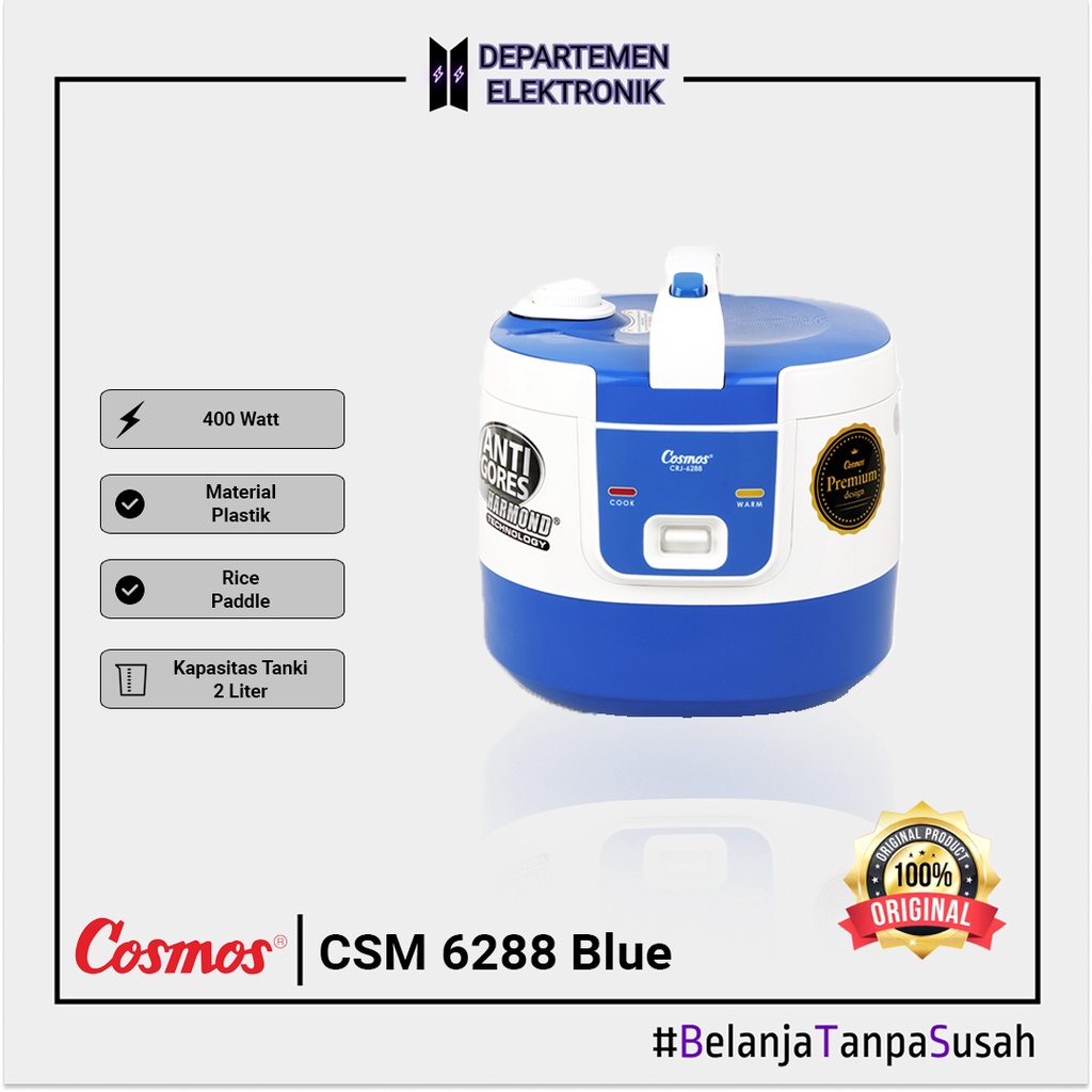 Cosmos Magic Com / Rice Cooker Blue 2 Liter Harmond CRJ 6288 B MURAH BANGET / GARANSI RESMI