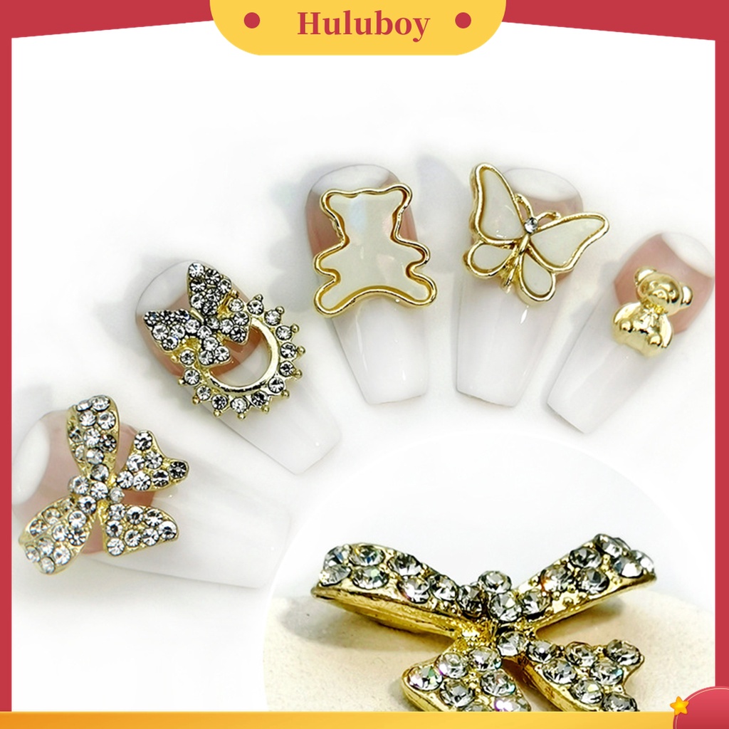 Huluboy Huluboy♡ 10 Pcs Perhiasan Nail Art Bentuk Butterfly Bee Flower Bear 3D Aksen Berlian Imitasi Untuk Dekorasi Manicure