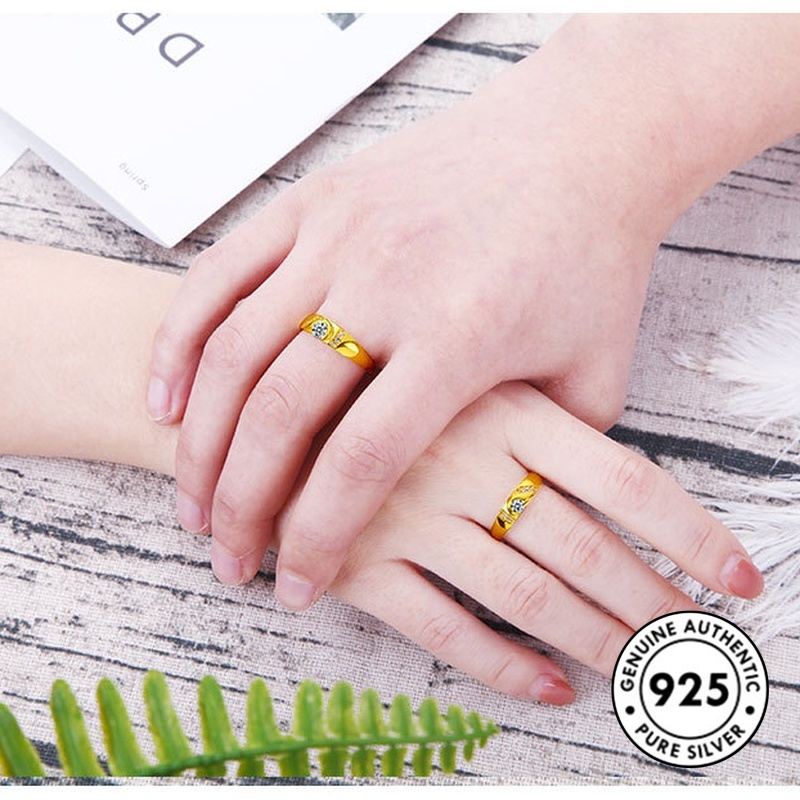 Cincin Berlian Bahan S925 Silver Plated Untuk Pasangan