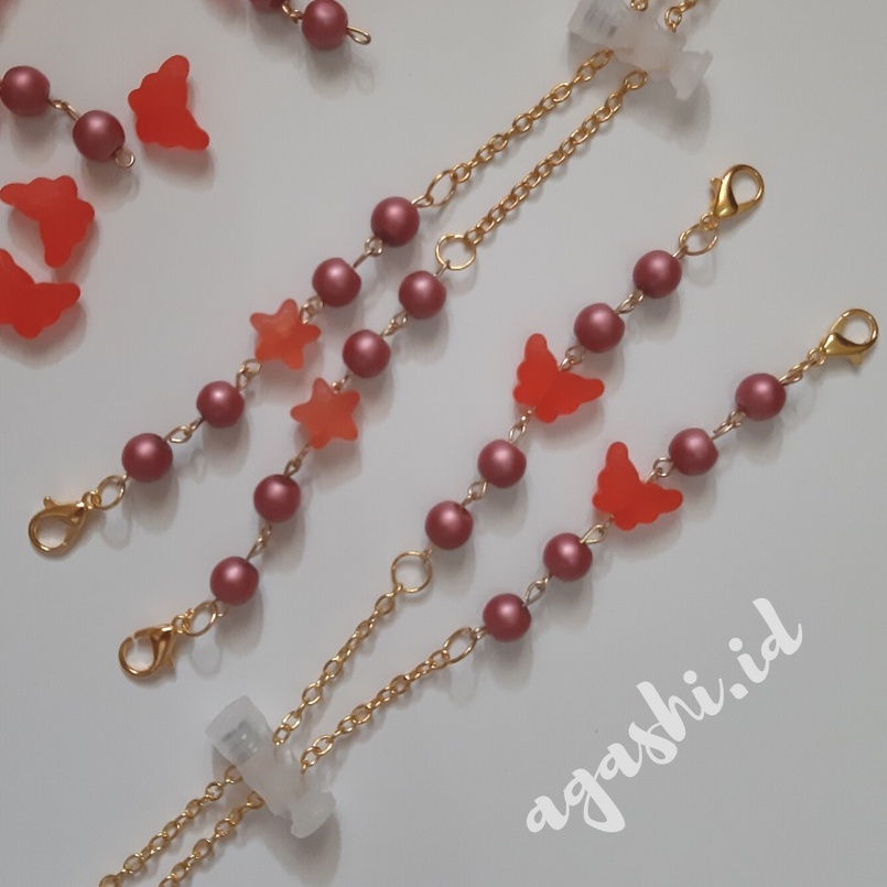 Strap Mask 2 in 1 Konektor Hijab Aesthetic Gold Merah Maroon Red Elegan | Tali Masker Konektor Hijab