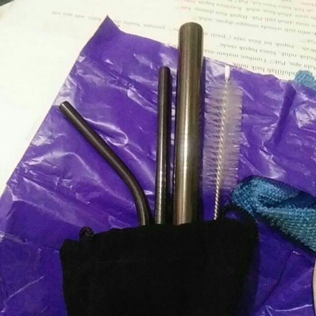 (free Sumpit) Stainless Straw  5 Pcs Black Set