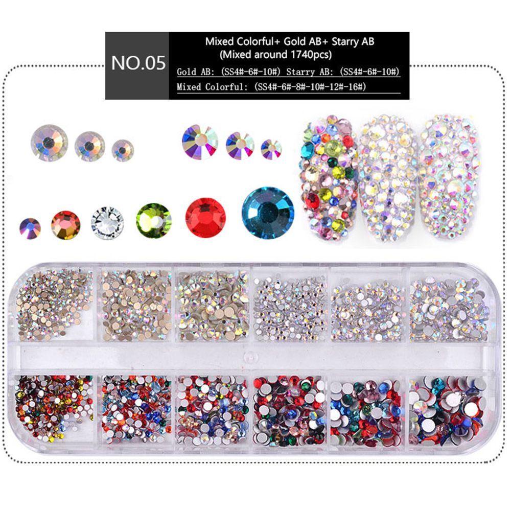 AUGUSTINA Pesona Nail Art Agustina Shiny 1kotak Dekorasi 3D Manicure Flatback AB Kristal Ukuran Campur