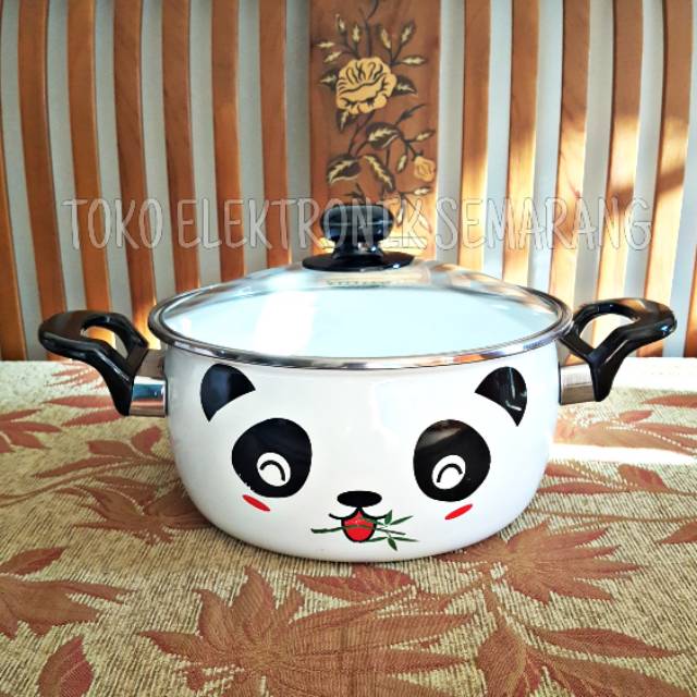 MASPION PANCI ENAMEL 18 CM / 22 CM HELLO PANDA TUTUP KACA