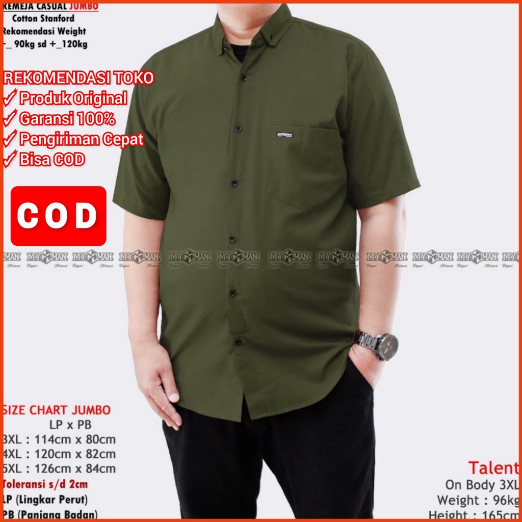 MY MAN Original Kemeja Polos lengan pendek jumbo kemeja pria warna Hijau army big size art seri MY223