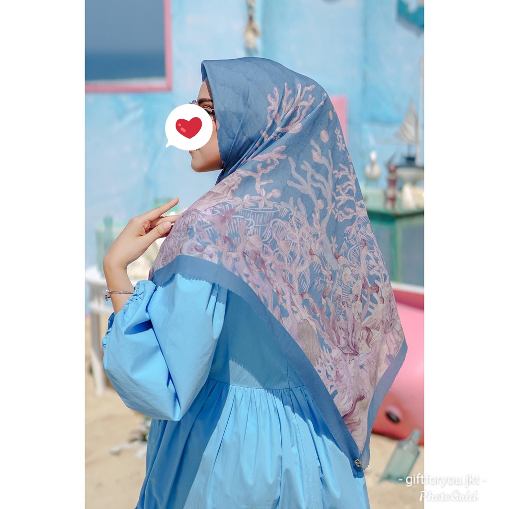 Buttonscarves The Little Mermaid Voal Square XL Jilbab Hijab Ocean Marine Kerudung Premium Original