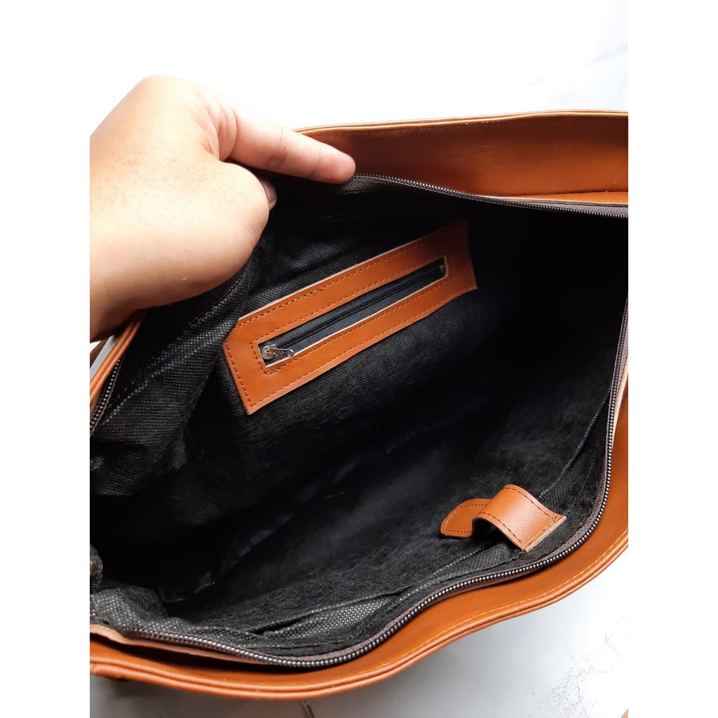 TAS LAPTOP SELEMPANG JINJING KULIT ASLI PRIA WANITA BAHAN KULIT SAPI SIZE 14 IN