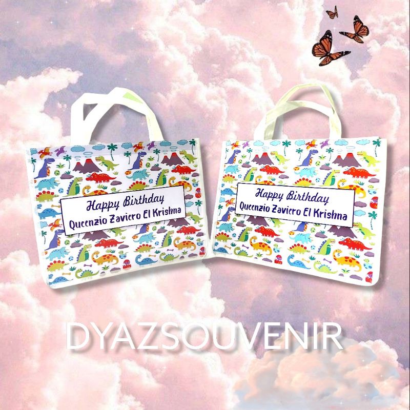

tas mika / tas ulang tahun premium / tas souvernir parsel / goodiebag dinosaurus / tas ulang tahun dinosaurus