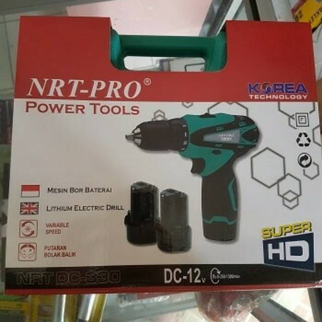  Mesin Bor Cordless Drill Screwdriver NRT Pro DC330 Charger 