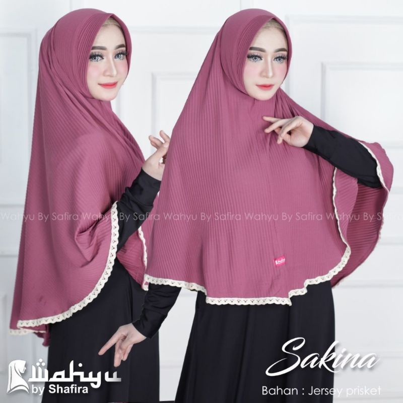 SAKINA BERGO PLISKET WAHYU BY SHAFIRA HIJAB JERSEY KERUDUNG DALIA PET SIMPLE HIJAB RENDA LACE KERUDU