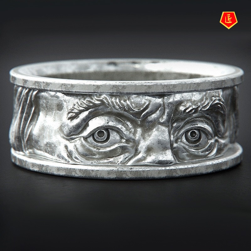 [Ready Stock]Creative Double Eyes Staring Ring 18K Gold Floating Carving