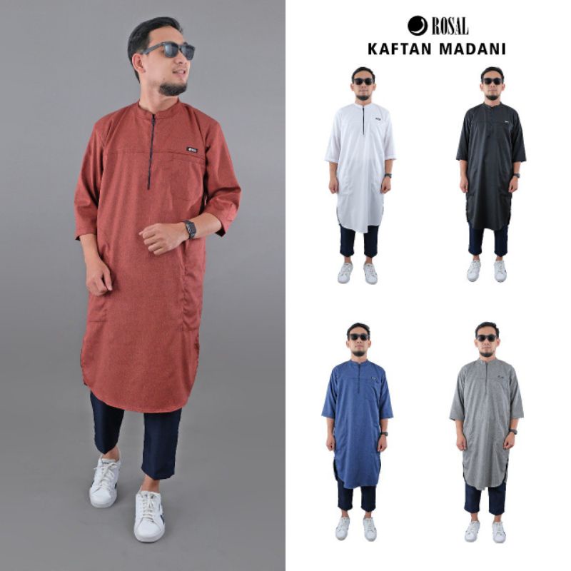 KAFTAN MADANI ROSAL PRIA DEWASA BAJU SHALAT SHOLAT PANJANG HARIAN LENGAN 3/4