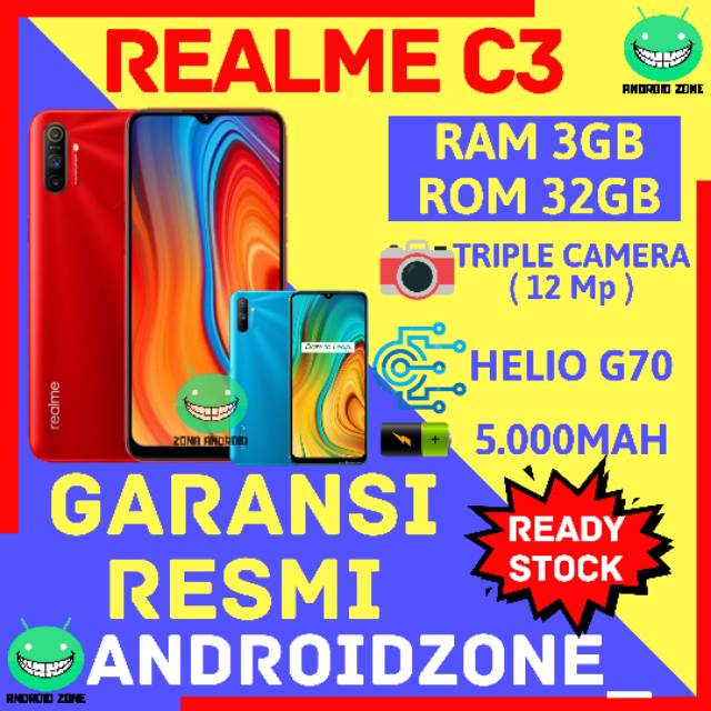 REALME C3 RAM 3GB INTERNAL 32GB GARANSI RESMI HP REALMI
