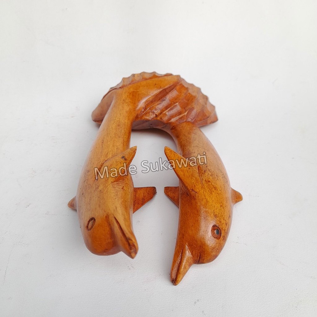 Patung Dolphin kembar Lumba lumba kayu kerajinan handmade Bali