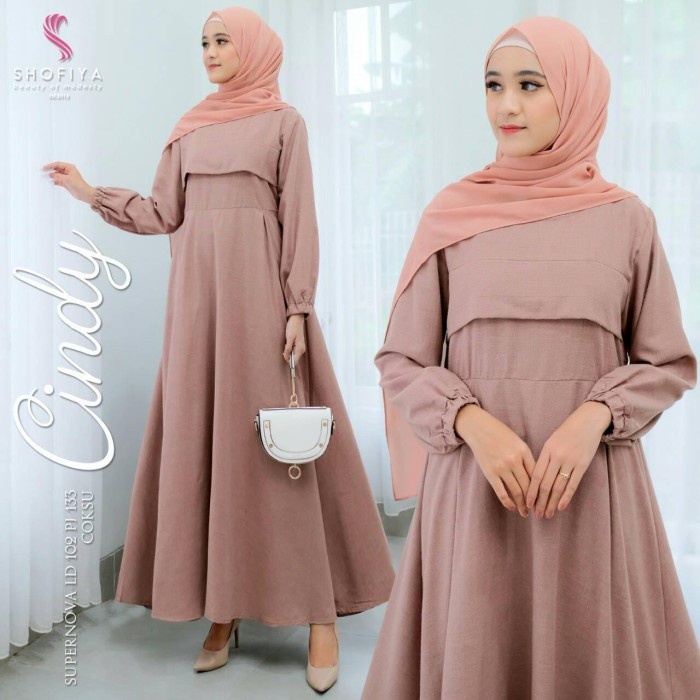Baju Dress Syari Wanita Cindy Dress Polos Baju Gamis Wanita Terbaru 2022