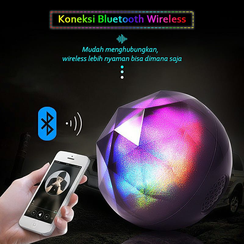 CINSEER lampu dan speaker bluetooth bola kristal warna hitam dengan 7 warna LED gliter warna-warni dalam 1 produk