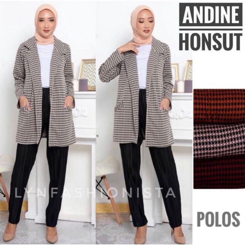 LYNFASHIONISTA-ANDINE BLAZER WANITA KANTOR HONSUT SEMI RAJUT OVERSIZE OUTER OFFICE KOREA STYLE CASUA