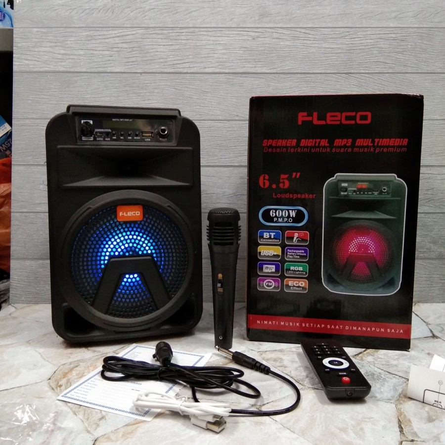 Speaker Bluetooth karaoke Fleco F-3362/F-3363 6.5 inch (Bonus mic + Remote)