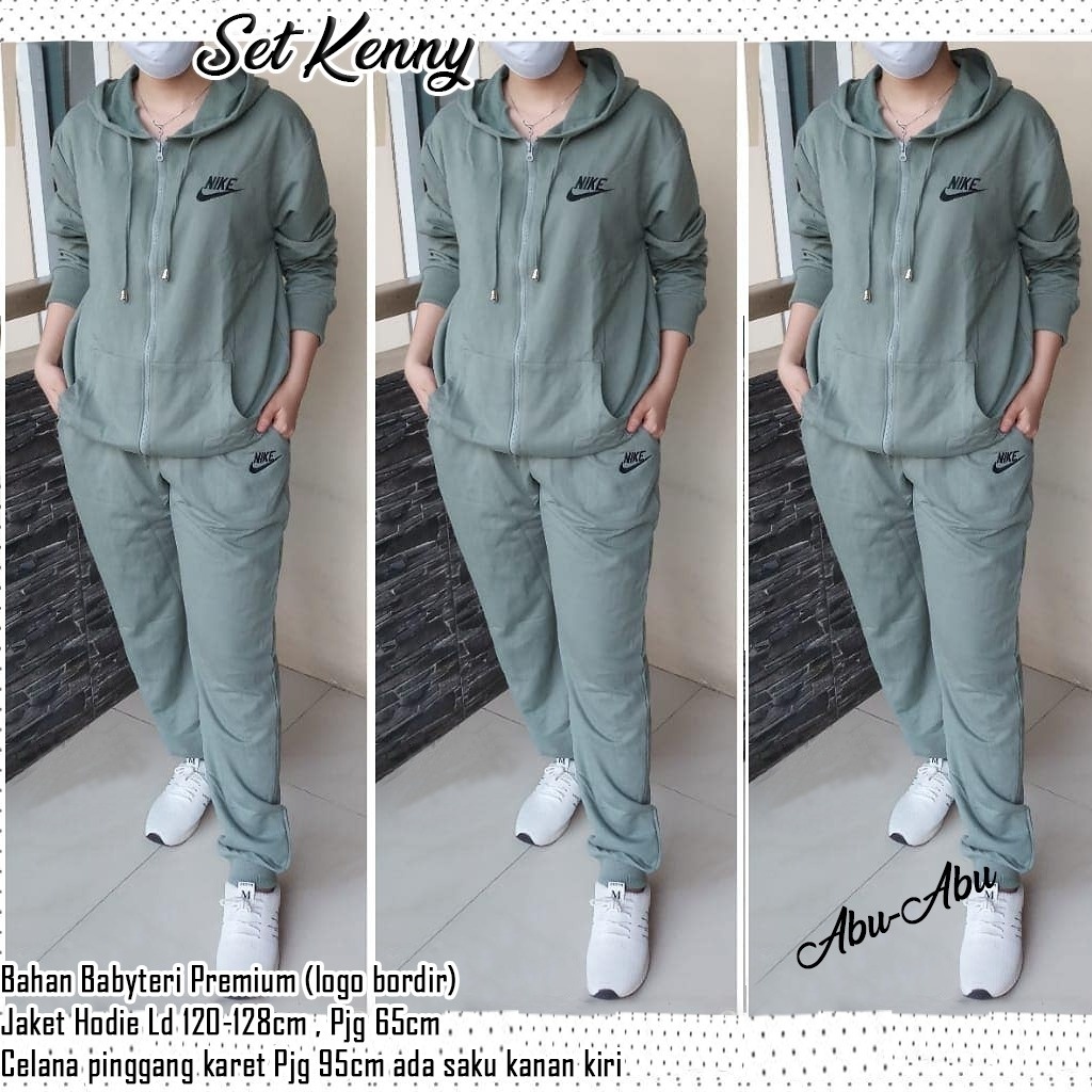 COD - SETELAN WANITA KENNY TRAINING JUMBO / ONE SET JAKET / SETELAN WANITA SENAM / SET OLAHRAGA-ABU