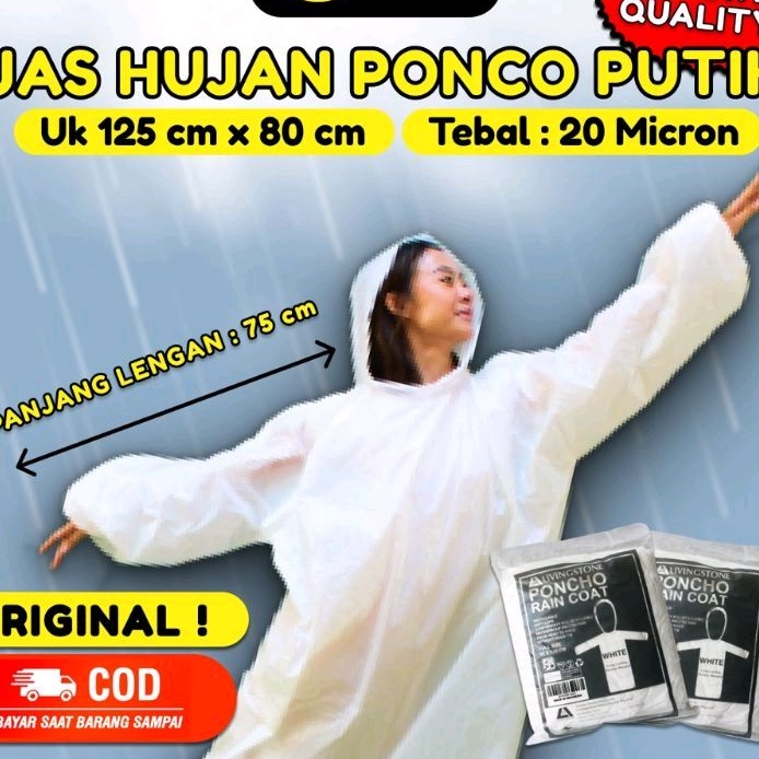 Jas Hujan Plastik Ponco Warna PUTIH Export Quality / Tebal &amp; Murah