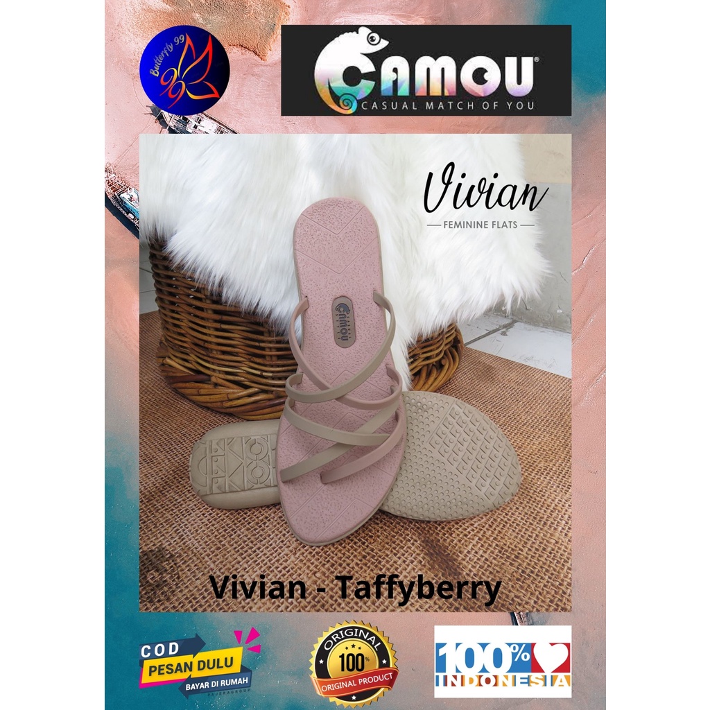 Vivian Sandal Wanita Sandal Flat Sandal Original Sandal Camou   Tipe : Vivian Taffyberry
