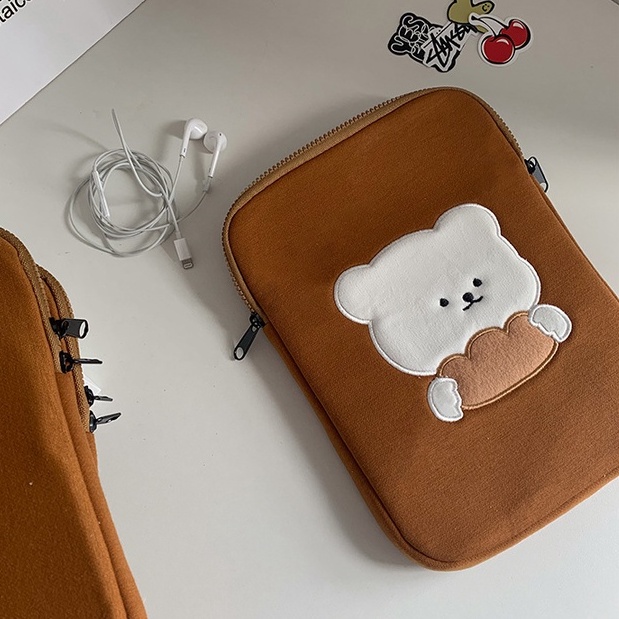 Sleeve Pouch Sarung Tas Bag Case Ipad Tab Tablet Macbook Air Pro Laptop Asus Acer Lenovo HP Huawei 11 12 13 14 15 inch Motif Gambar Beruang Bear Warna Coklat Brown Lucu Cute Murah Korean Model