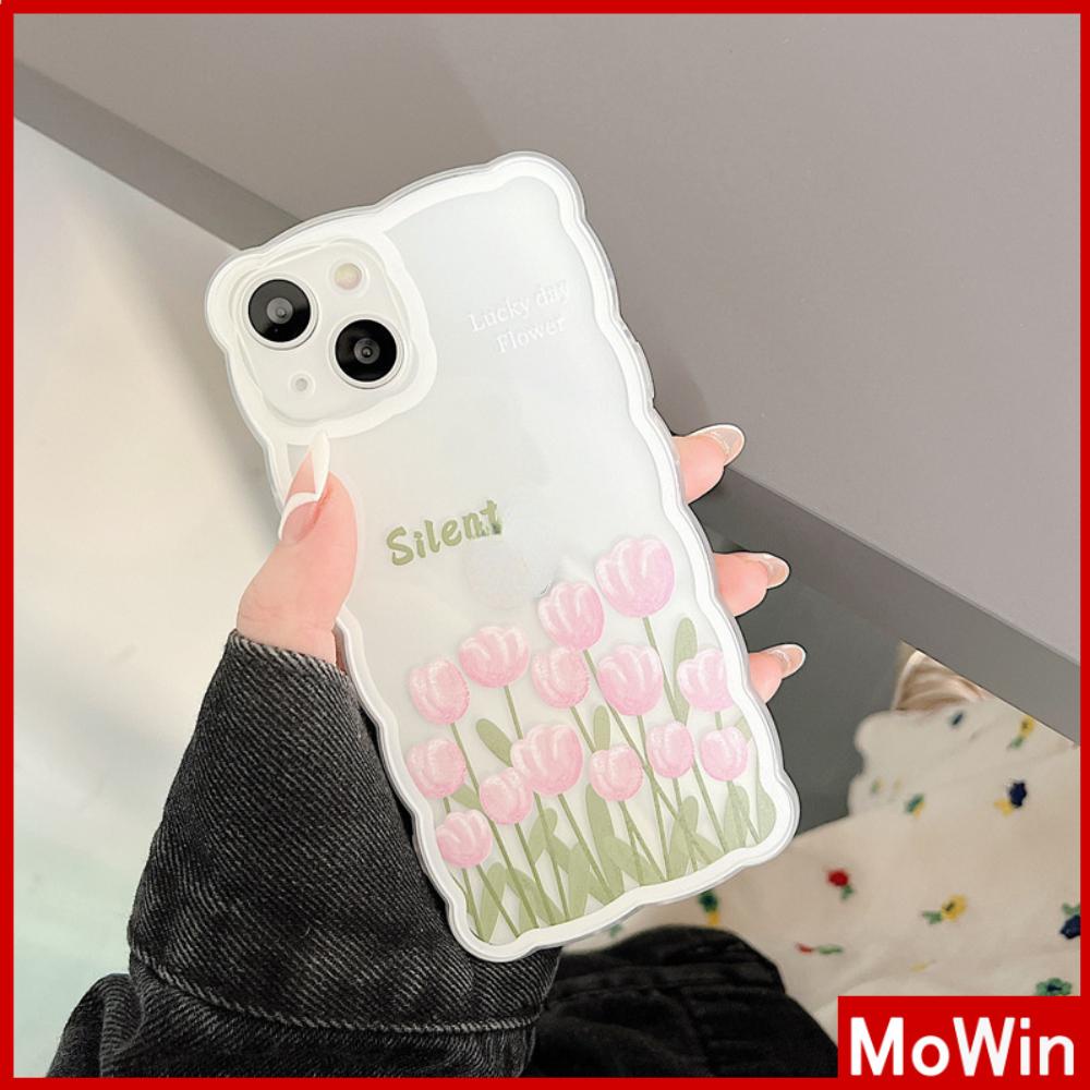 iPhone Case Silicone Soft Case Clear Case Wave Airbag Shockproof Camera Cover Protection Pink Flower Compatible For iPhone 11 iPhone 13 Pro Max iPhone 12 Pro Max iPhone 7 Plus xr