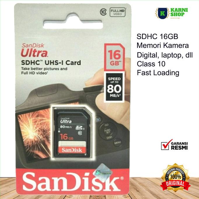 Memory Card Memori Kamera Sd Card Sdhc Sandisk 16Gb/ 48Mbps