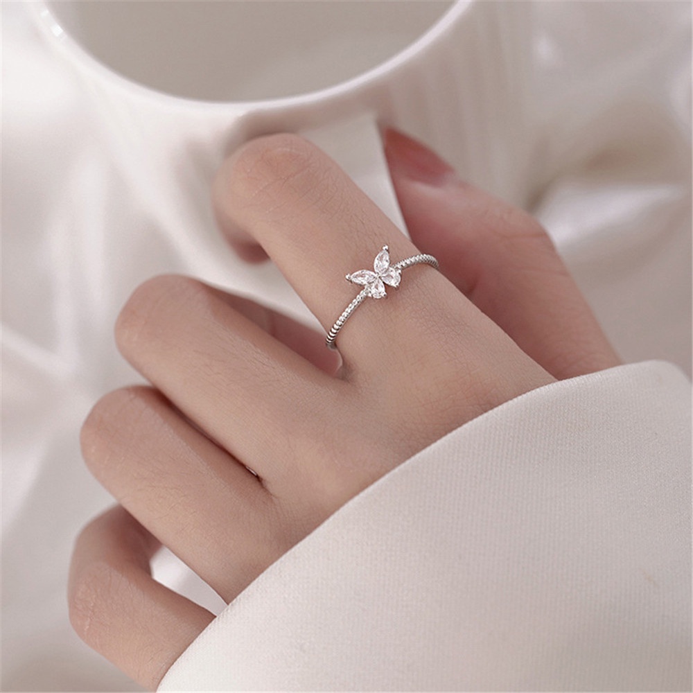 1pc Cincin Model Terbuka Desain Kupu-Kupu Hias Berlian Untuk Wanita