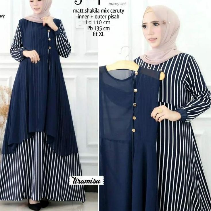 TUB.21Jl22ᴷ– Helfara Maxy Set 2 in 1 Gamis + Outher Busui Friendly Bahan Shakilla IMPORT mix Ceruty 