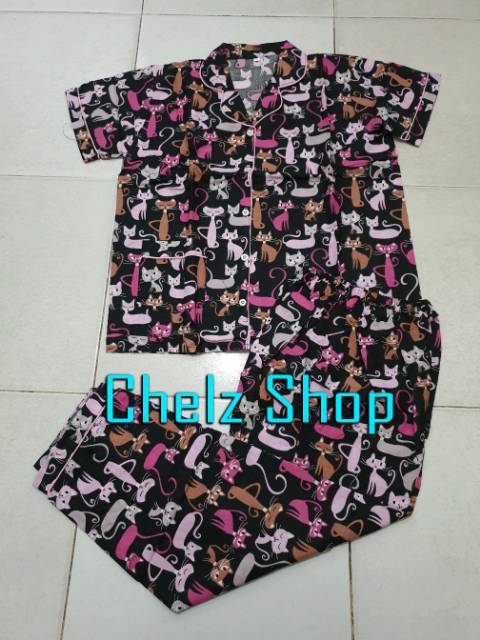 Baju Tidur Piyama Wanita/Cewek Pajamas Dewasa Karakter Black Cat Murah Good Quality