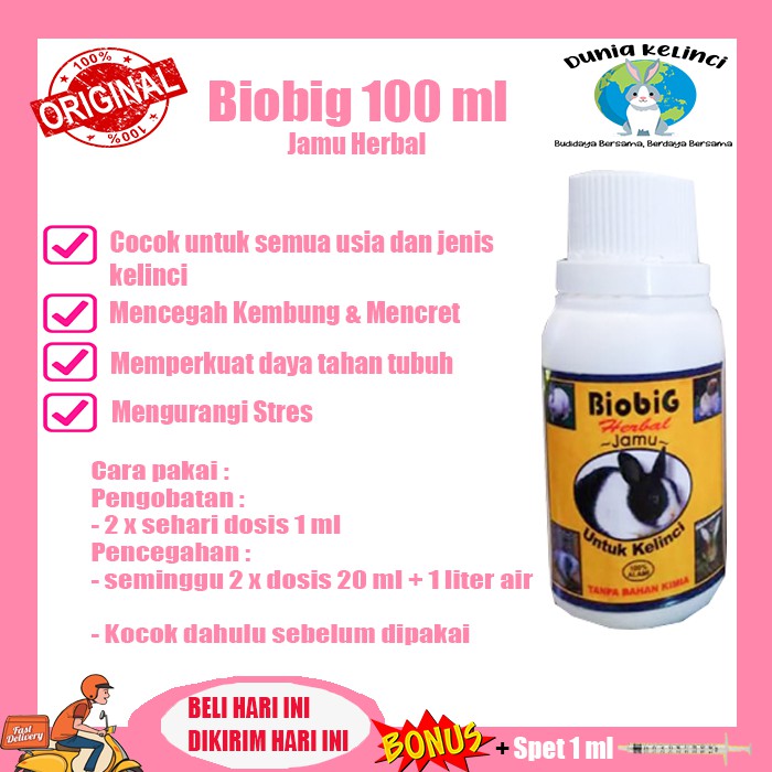 BIOBIG 100 ML JAMU KELINCI HERBAL CEGAH KEMBUNG MENCRET KELINCI AMPUH