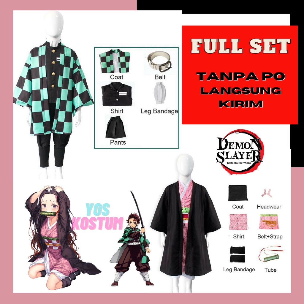 Kostum Demon Slayer Lengkap Paket Baju Cosplay Anime Tanjiro Nezuko Costume Anak Tanggung Dewasa