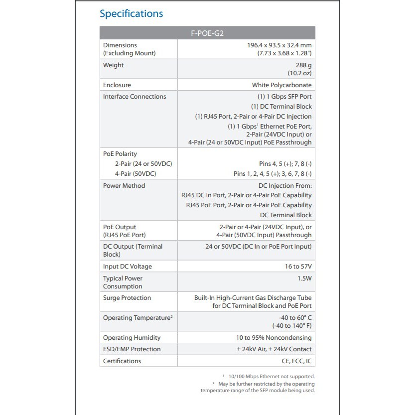 Ubiquiti F-POE-G2 Fiber POE Gen2 Optical Data Transport Outdoor