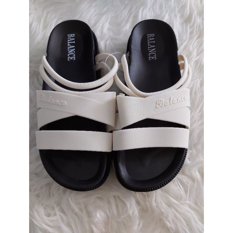 Sandal Wedges CATHY Silang tali 1606-3 Balance import-HITAM PUTIH