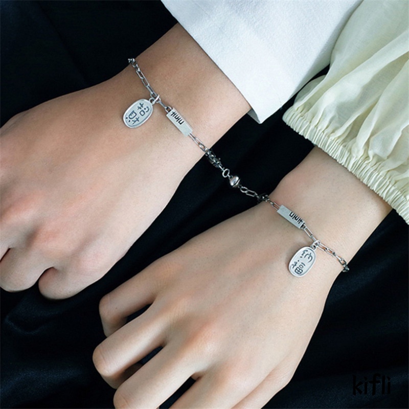 KIFIL 1 Pasang Lucky Couple Magnetic Gelang Pasangan Pacar Gelang Logam Hadiah Ulang Tahun