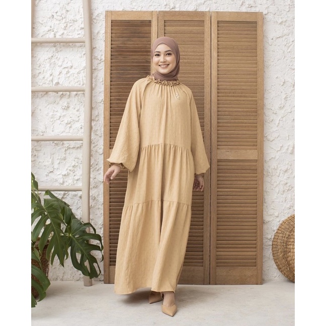 Wearing Klamby Sabrina Dress Colour Honey