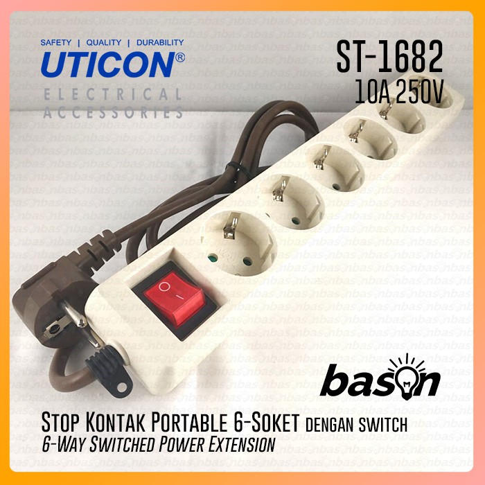 UTICON ST1682 Power Extension - Stop Kontak 6Lubang 1.5Meter Arde dengan saklar on off