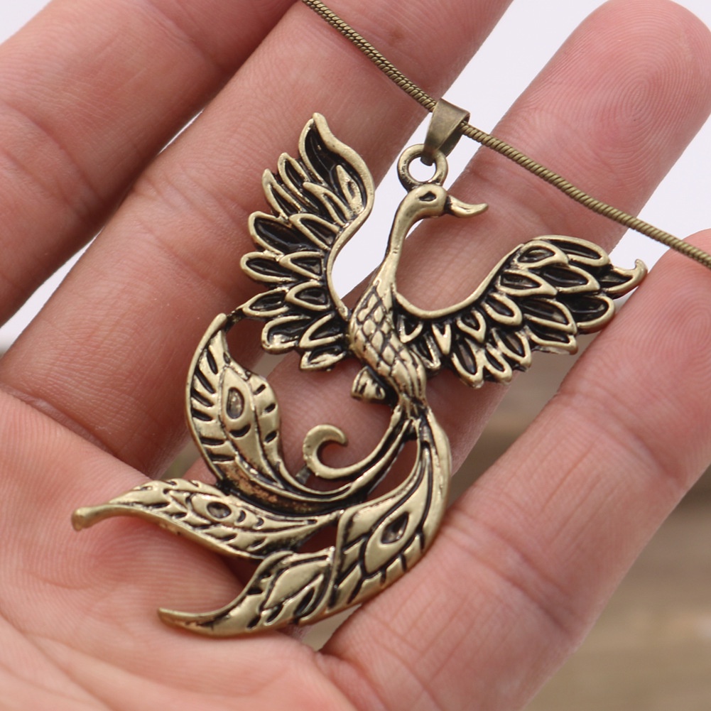 Kalung Rantai Liontin Burung Phoenix Firebird Gaya Retro Viking Untuk Wanita