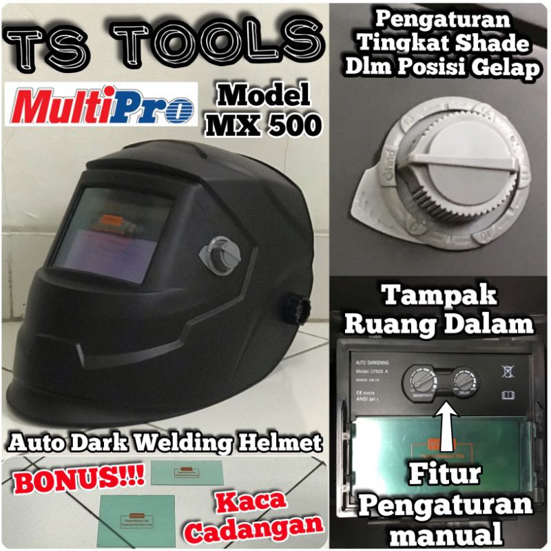 Helm Topeng Kedok las otomatis Auto Darkening Multipro MX500 MX 500