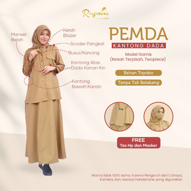 seragam pemda pns/gamis pdh pns / seragam kerja ORI by RIYANI/ gamis khaki pns/ gamis khaki / seraga